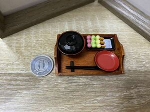 ミニチュア☆ドールハウス　木製トレーと和食器セット　