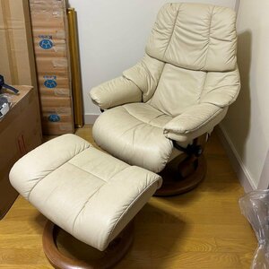 1円　定価43万 状態良好・綺麗　北欧家具　ノルウェー製　EKORNES　エコーネス　リクライニングチェア　ベージュ系　本革　ストレスチェア