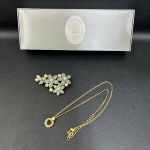 1円　アクセサリー　Dior　ディオール　ゴールド　ネックレス　ブローチ　2点セット　箱付き