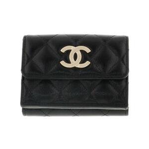 CHANEL シャネル 財布 三つ折り財布(小銭入有) AP2962 Black Leather スモール フラップ ウォレット