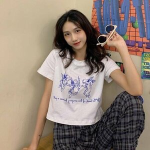 半袖トップス 半袖Tシャツ レーディス コットン 天使 エンジェル 学生 大きいサイズあり M ホワイト