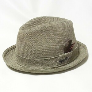 美品 ボルサリーノ Borsalino 表地 リネン 麻 ハット 頭周り56cm◎裏地メッシュ◎薄カーキ色◎送料510円～