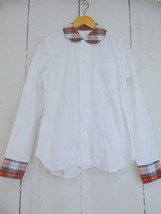 COMME des GARCONS SHIRT コムデギャルソン シャツ 長袖丸衿チェックシャツ ホワイト 綿100% S W20802_画像1
