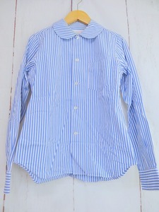 COMME des GARCONS SHIRT コムデギャルソン シャツ 長袖丸衿ストライプシャツ S タグ消え ホワイト、ブルー 綿100%