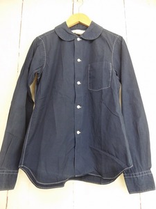 COMME des GARCONS SHIRT コムデギャルソン シャツ 長袖丸衿シャツ 白ステッチデザインシャツ ネイビー 綿100% S S21813