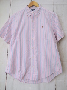 RALPH LAUREN ラルフローレン 半袖ストライプシャツ L CLASSIC FIT ピンク HS-RL-YM0806 綿100% フィリピン製