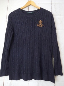 LAUREN RALPH LAUREN ローレン ラルフローレンケーブルニット XS 155/80A ネイビー 200671189003 綿56% レーヨン44% Made in China