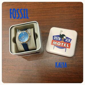 【新品・未使用】FOSSIL KALYA 三針 ネイビー レザーウォッチ