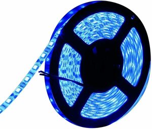 ブルー LEDテープライト 高輝度 5m SMD5050 防水 300連 RGB 正面発光 12V 切断可能 強力粘着両面テープ 