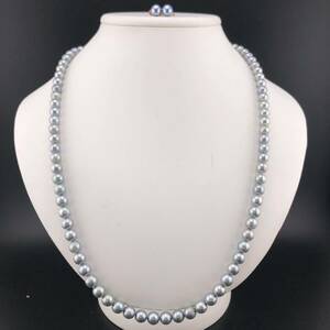 E04-1937 1938【 K18☆2点SET】パールネックレス＆イヤリング 7.0mm~7.5mm 62cm 48.3g 7.5mm 2.1g K18 ( Pearl necklace SILVER K18 )