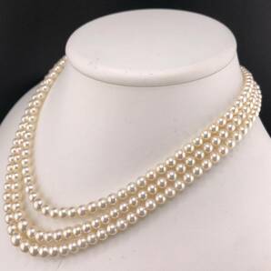 E04-1933 3連☆ルビー付きアコヤパールネックレス 3.5mm~8.5mm 約43cm 57.1g K14WG ( アコヤ真珠 Pearl necklace ルビー )の画像2