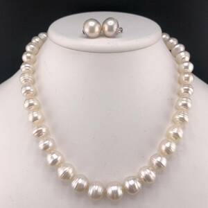 E04-7129 2点SET☆パールネックレス＆イヤリング 10.15mm~12.65mm 43cm 77.3g 約 12.30(幅) 4.2g K14WG ( Pearl necklace earring SILVER )