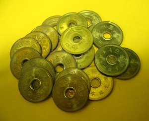 ★5円黄銅貨《平成元年～11年》　各3枚（5種年号）15枚　　未使用～未使用－