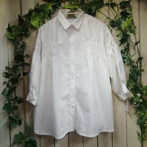 FW04776* new work *gya The - entering * design * blouse * shirt * front opening ** white * size M~L easy 