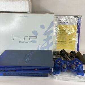 ●PS2 プレイステーション2 SCPH-37000 オーシャンブルー 動作品 本体 コントローラー 箱 説明書 付属Playstation2 