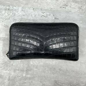 1円～【美品】BOTTEGA VENETA ボッテガヴェネタ 財布 ラウンドジップ ラウンドファスナー シャイニング クロコ 黒 ブラック 箱付きの画像2