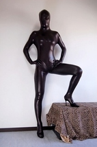 光沢 メタリック 全身タイツ 6頭ファスナー 黒色　 Zentai　男性M号_画像5