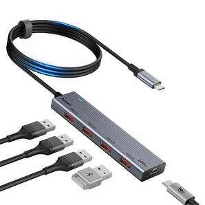 USB C ハブ 10Gbps 5ポート拡張 100W PD急速充電 USB 3.2 Gen 2 ハブ100cm ケーブル 4xUSB-A ポートと Type C 電源ポート付きUSB C to USB 