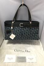 タグ付き未使用品 クリスチャンディオール Christian Dior トロッター キャンバストートバッグ ネイビー BM-0032 正規品カード・収納袋付き_画像1