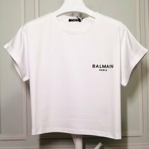 BALMAIN バルマン 半袖 Tシャツ レディース クルーネック カットソー ベルベットロゴ ちびロゴ 希少 中古 Mサイズ_画像1