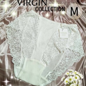 新品♪LOVELY LINGERIE《VIRGIN COLLECTION》 お肌に優しいコットン100％ リブ編みショーツ♪刺繍レース☆.:*清楚なオフホワイト《M》☆.:*の画像1