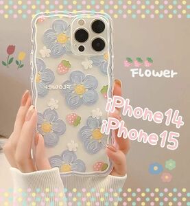 【花といちご】iPhoneケース　iPhone14　iPhone15対応