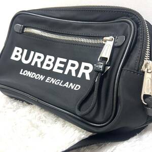  не использовался действующий Burberry BURBERRY мужской сумка "body" сумка на плечо поясная сумка наклонный .. нейлон черный Logo noba проверка 
