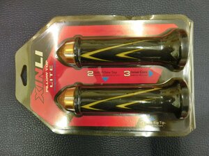 未使用 XINLI ハンドルグリップ アロー イエロー 貫通 全長144mm グリップのみ120mm 内径 右24mm 左22mm 管理No.41056