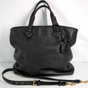 ロエベ ヘリテージ トートバッグ ブラック ロゴモチーフ レディース カーフ LOEWE 2way T200