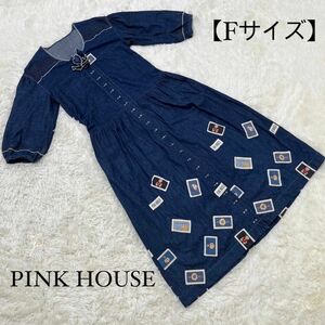 【希少】PINK HOUSE ピンクハウス デニム ロングワンピース ワッペン