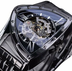 ZKY105◆全5種類 要1種類選択 三角形 スケルトンブラック腕時計 機械式 ステンレス鋼 メンズ腕時計 ウォッチ 時計 かっこいい おしゃれ 