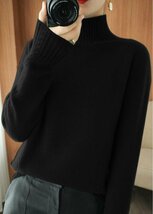 Fサイズ 秋冬推薦 おしゃれ ハイネック 着やすい 暖かい 柔らかい ニットセーター ニットトップス 緑K0329_画像3