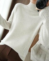 Fサイズ 秋冬推薦 おしゃれ ハイネック 着やすい 暖かい 柔らかい ニットセーター ニットトップス 緑K0329_画像8