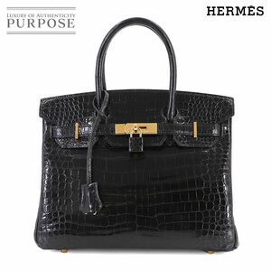 新品同様 エルメス HERMES バーキン30 ハンド バッグ クロコダイル ポロサス ブラック □F刻印 ゴールド 金具 Birkin 30 90231337