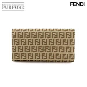 新品同様 フェンディ FENDI ズッキーノ 二つ折り 長財布 キャンバス ベージュ ブラウン 8M0000 シルバー 金具 Zuccini Wallet 90231803