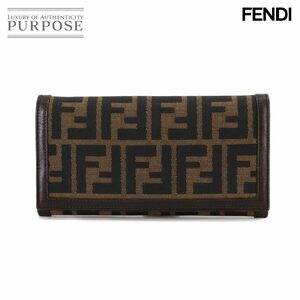 フェンディ FENDI ズッカ柄 長財布 キャンバス レザー ブラウン 30851 シルバー 金具 Long Wallet 90231805