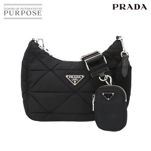 未使用 展示品 プラダ PRADA パデッド ショルダー バッグ ナイロン ブラック ネロ 1BC151 Shoulder Bag 90231312