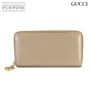 新品同様 グッチ GUCCI ラウンドファスナー 長財布 レザー ベージュ 308005 ゴールド 金具 Long Wallet 90231834