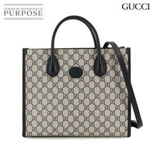 未使用 展示品 グッチ GUCCI インターロッキングG スモール 2way トート ショルダー バッグ GGスプリーム レザー ネイビー 90230716