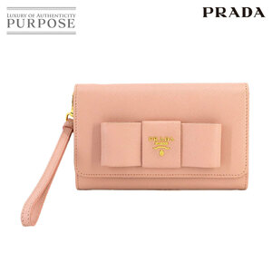 プラダ PRADA リボン 二つ折り 財布 サフィアーノレザー ピンク 1M1438 ゴールド 金具 Wallet 90231751