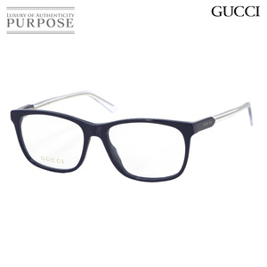 未使用 展示品 グッチ GUCCI スクエア メガネ 伊達 眼鏡 ネイビー クリア GG0490O Glasses Eyewear 90230626