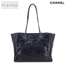 シャネル CHANEL ドーヴィル チェーン トート バッグ レザー ネイビー A93257 シルバー 金具 Deauville Tote Bag 90230643_画像1