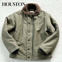 1円～ 極美品 HOUSTON ヒューストン デッキジャケット N-1 ミリタリー ボア カーキ 36 サイズM_画像1