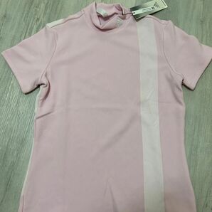 新品　ピンク M アディダスゴルフ ビッグアディダスロゴ 半袖モックネックシャツ