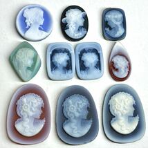 〔ストーンカメオ10点おまとめ22.5g〕a 112.5ct 裸石 ジュエリー jewelry stone cameo 貴婦人 ブローチ 彫刻 作家物 _画像3