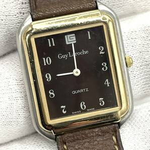 【電池切れ】Guy Laroche ギ ラロッシュ クォーツ 腕時計 ブラウン文字盤 スクエア レザーベルト コンビ レディースの画像1