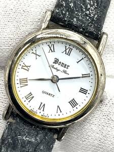 【電池切れ】Donar ドナー クォーツ 腕時計 白文字盤 ローマン レザーベルト レディース 