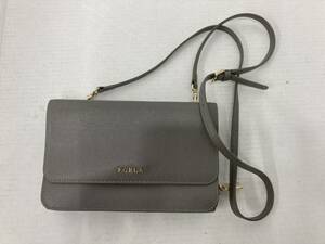 S148[LP]S2(ショルダーバッグ) 中古 FURLA/フルラ ウォレットショルダーバッグ グレー ※チャック部分サビあり 4/5出品