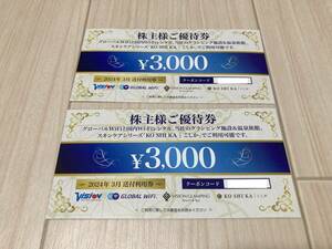 ビジョン 株主優待券 3000円×2枚セット グローバルWiFi 国内WiFiレンタル グランピング 温泉旅館 KOSHIKA こしか