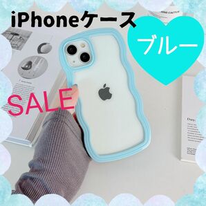 ブルー iPhone 雲 波 クリアケース　もこもこ　パステルカラー